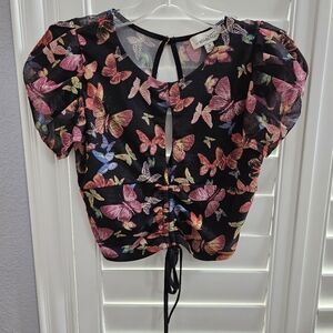 Women's Black Butterfly Print Top Size Medium